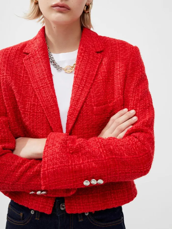 French Connection Coats and Jackets Azzurra Tweed Cropped Blazer Royal Scarlet 8211 Woman