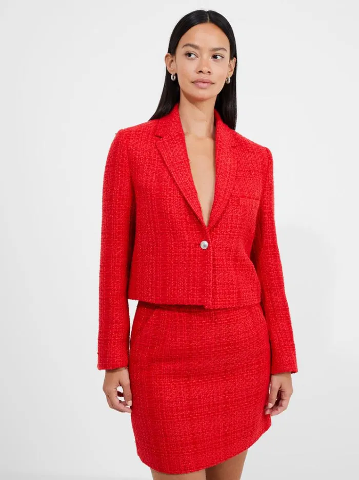 French Connection Coats and Jackets Azzurra Tweed Cropped Blazer Royal Scarlet 8211 Woman