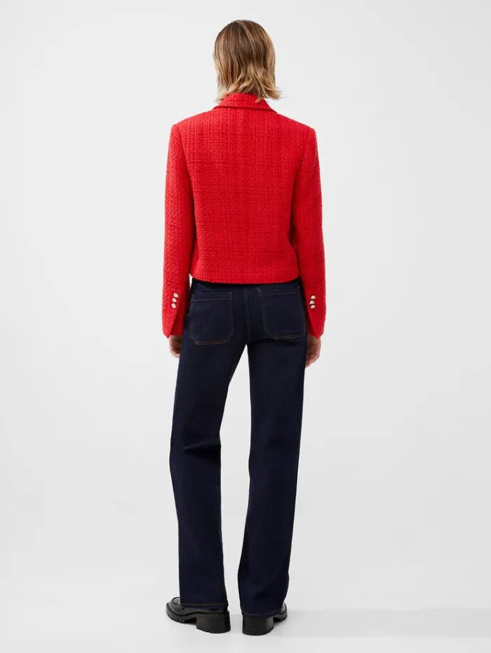 French Connection Coats and Jackets Azzurra Tweed Cropped Blazer Royal Scarlet 8211 Woman