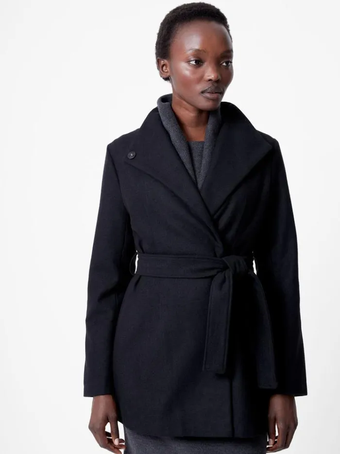 French Connection Coats and Jackets Belted Wrap MidLength Coat Black 8211 Woman French Connection Coats and Jackets Belted Wrap MidLength Coat Black 8211 Woman