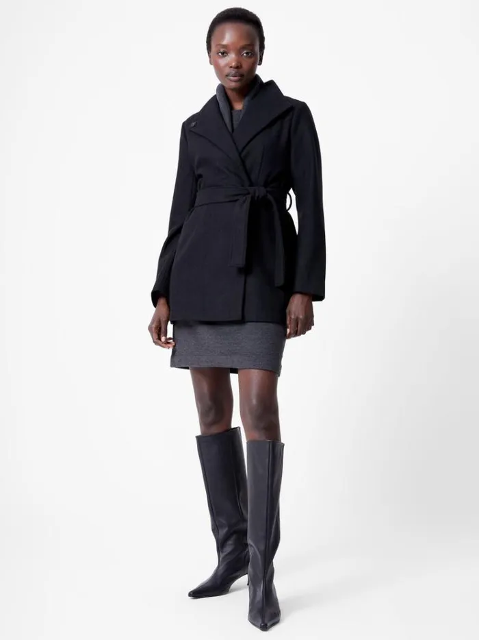 French Connection Coats and Jackets Belted Wrap MidLength Coat Black 8211 Woman