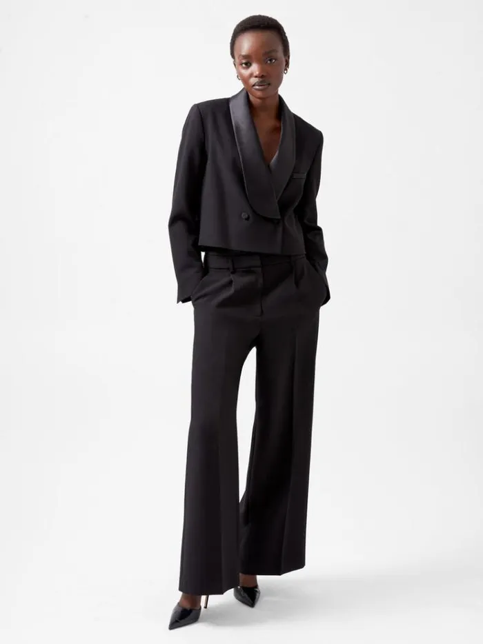 French Connection Coats and Jackets Gemma Carey Satin Tuxedo Cropped Blazer Blackout 8211 Woman