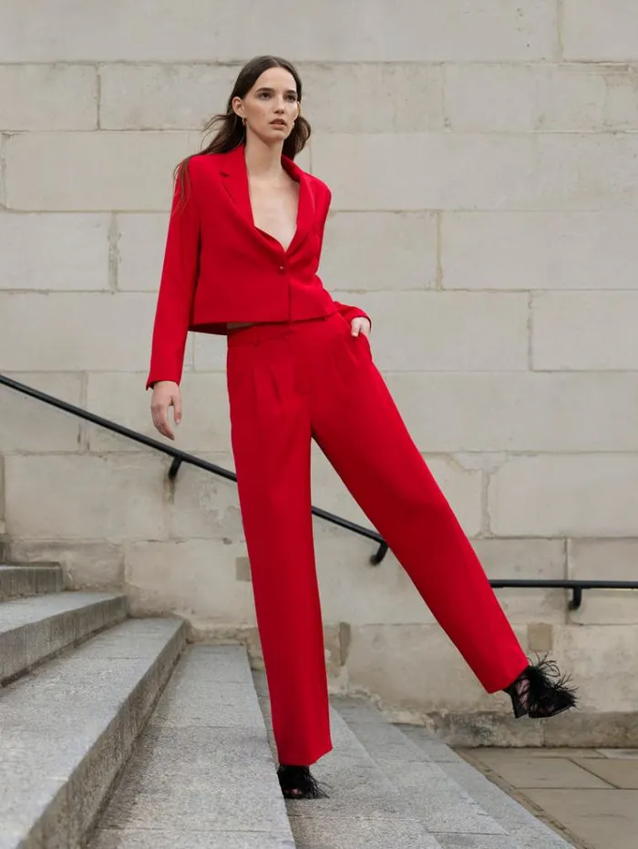 French Connection Coats and Jackets Harry Suiting Cropped Blazer Royal Scarlet 8211 Woman French Connection Coats and Jackets Harry Suiting Cropped Blazer Royal Scarlet 8211 Woman