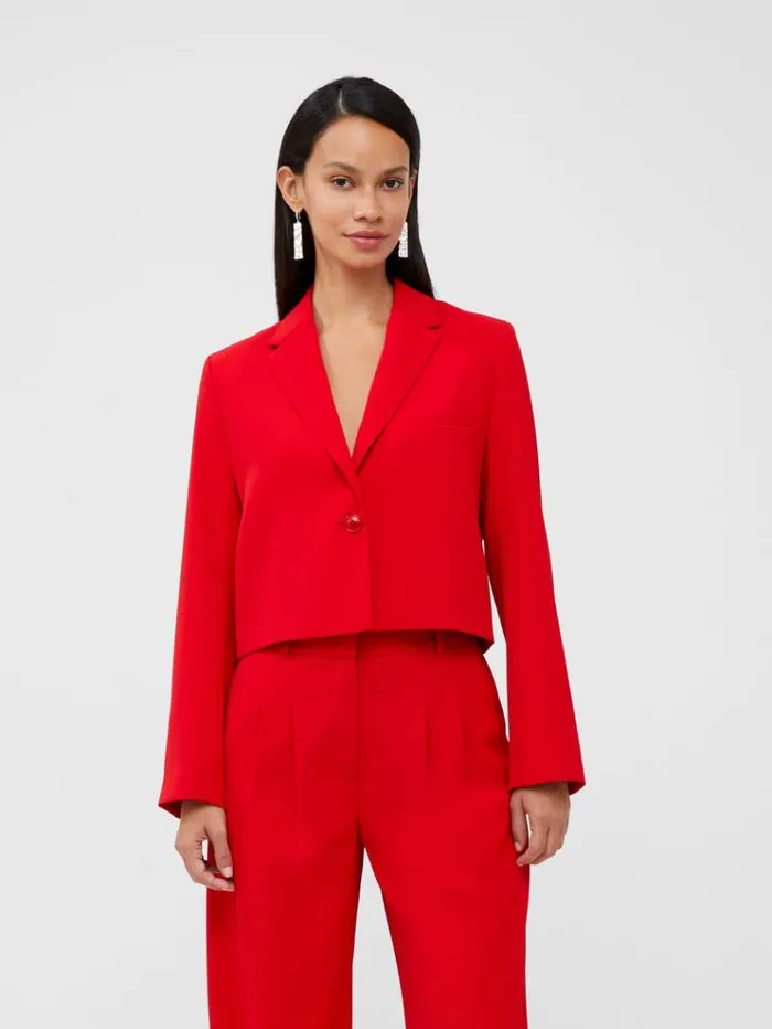 French Connection Coats and Jackets Harry Suiting Cropped Blazer Royal Scarlet 8211 Woman
