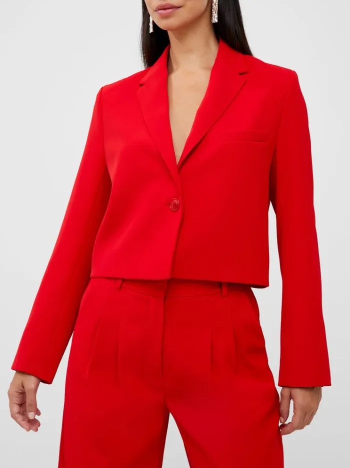 French Connection Coats and Jackets Harry Suiting Cropped Blazer Royal Scarlet 8211 Woman