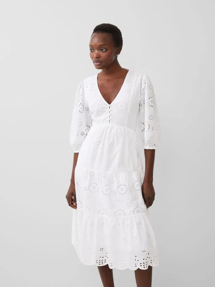 French Connection Dresses Alissa Broderie Anglaise Dress Linen White 8211 Woman