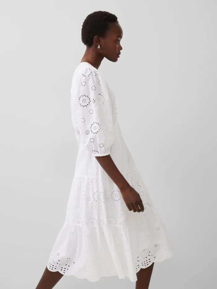 French Connection Dresses Alissa Broderie Anglaise Dress Linen White 8211 Woman