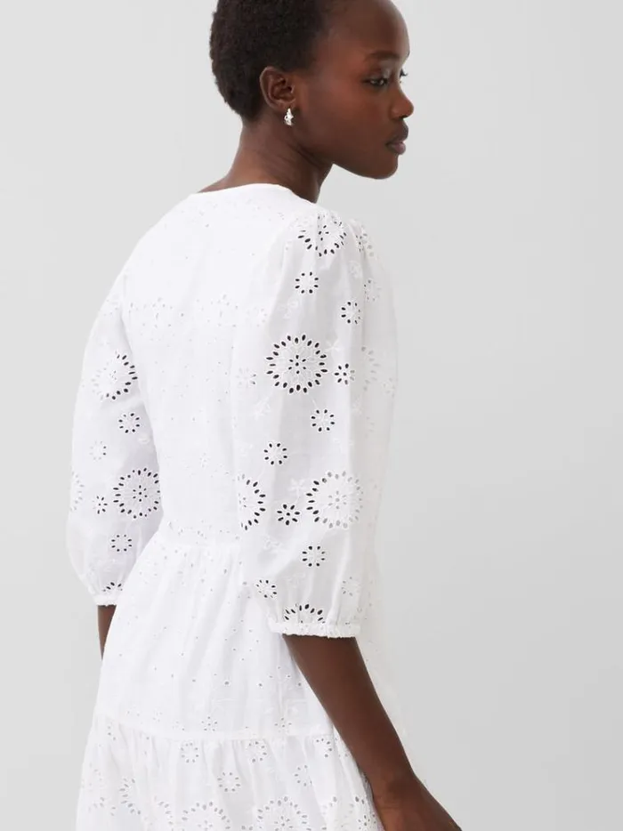 French Connection Dresses Alissa Broderie Anglaise Dress Linen White 8211 Woman