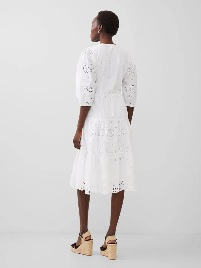 French Connection Dresses Alissa Broderie Anglaise Dress Linen White 8211 Woman