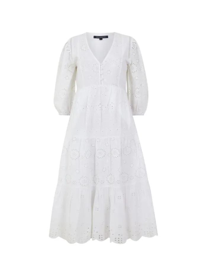 French Connection Dresses Alissa Broderie Anglaise Dress Linen White 8211 Woman