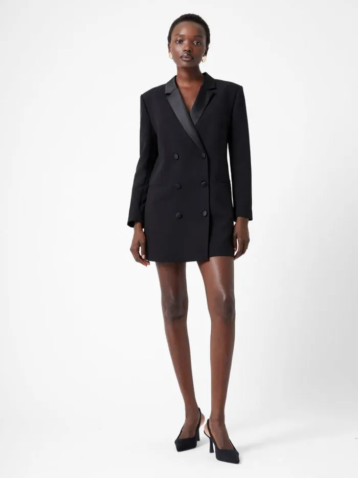 French Connection Dresses Azra Carey Satin Collar Mini Blazer Dress Black 8211 Woman