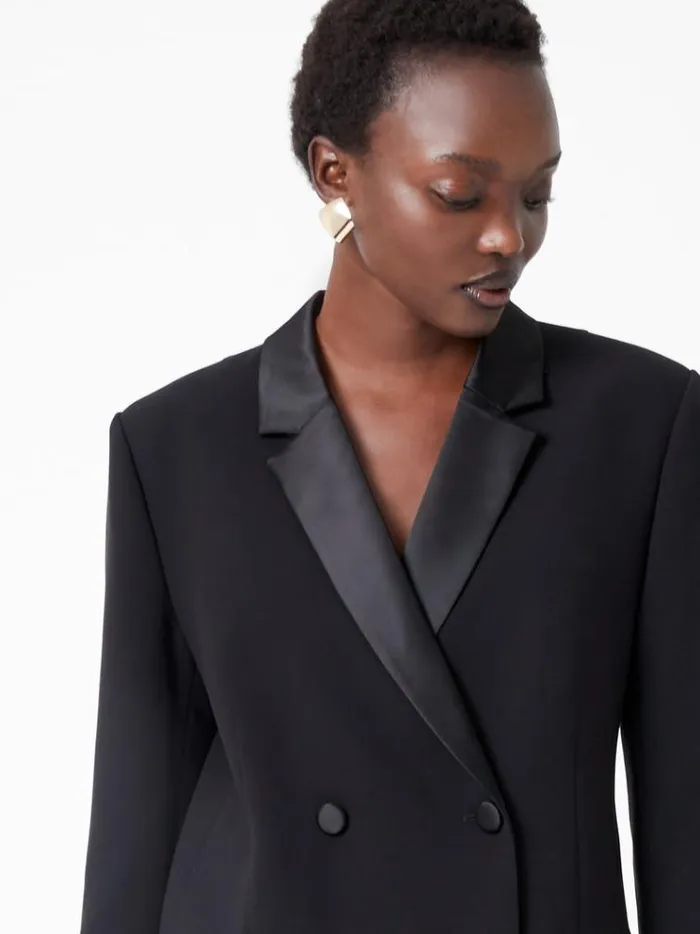 French Connection Dresses Azra Carey Satin Collar Mini Blazer Dress Black 8211 Woman