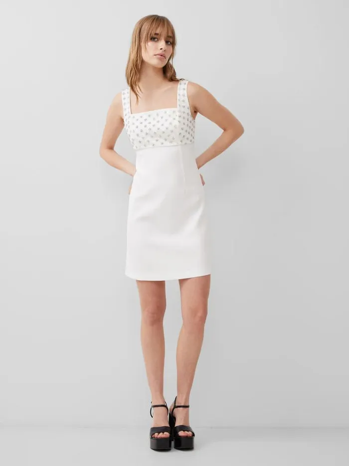 French Connection Dresses Embroidered Darcy Crepe Mini Dress Summer White 8211 Woman