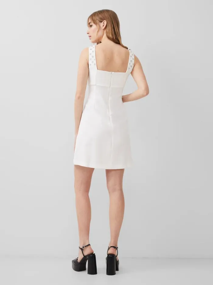 French Connection Dresses Embroidered Darcy Crepe Mini Dress Summer White 8211 Woman