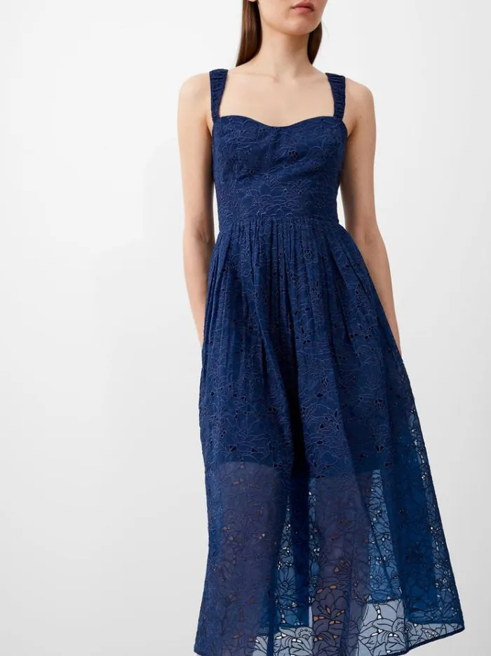 French Connection Dresses Embroidered Lace Strappy Dress Midnight Blue 8211 Woman
