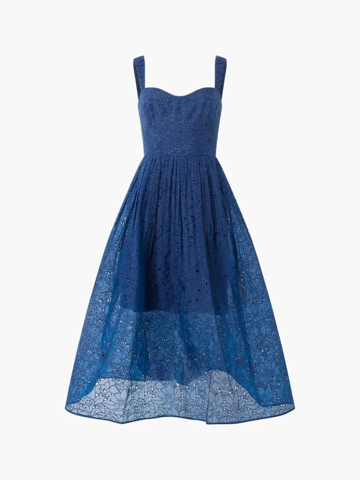 French Connection Dresses Embroidered Lace Strappy Dress Midnight Blue 8211 Woman