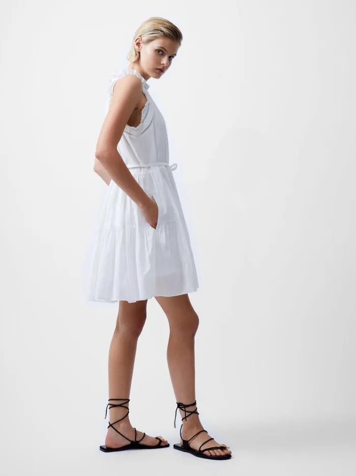French Connection Dresses Emily Tiered Flared Mini Dress Summer White 8211 Woman