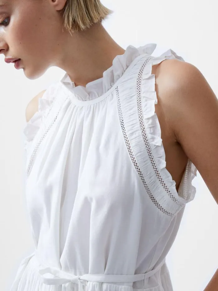 French Connection Dresses Emily Tiered Flared Mini Dress Summer White 8211 Woman