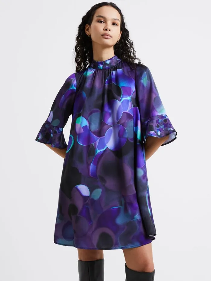French Connection Dresses Eva Harlow Recycled Satin Fluted Sleeve Mini Dress Cobalt Violet Multi 8211 Woman French Connection Dresses Eva Harlow Recycled Satin Fluted Sleeve Mini Dress Cobalt Violet Multi 8211 Woman