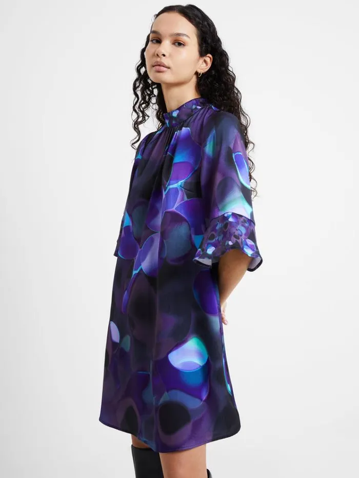 French Connection Dresses Eva Harlow Recycled Satin Fluted Sleeve Mini Dress Cobalt Violet Multi 8211 Woman