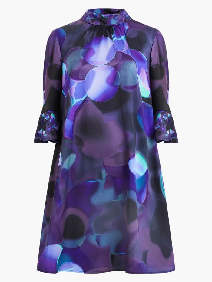 French Connection Dresses Eva Harlow Recycled Satin Fluted Sleeve Mini Dress Cobalt Violet Multi 8211 Woman
