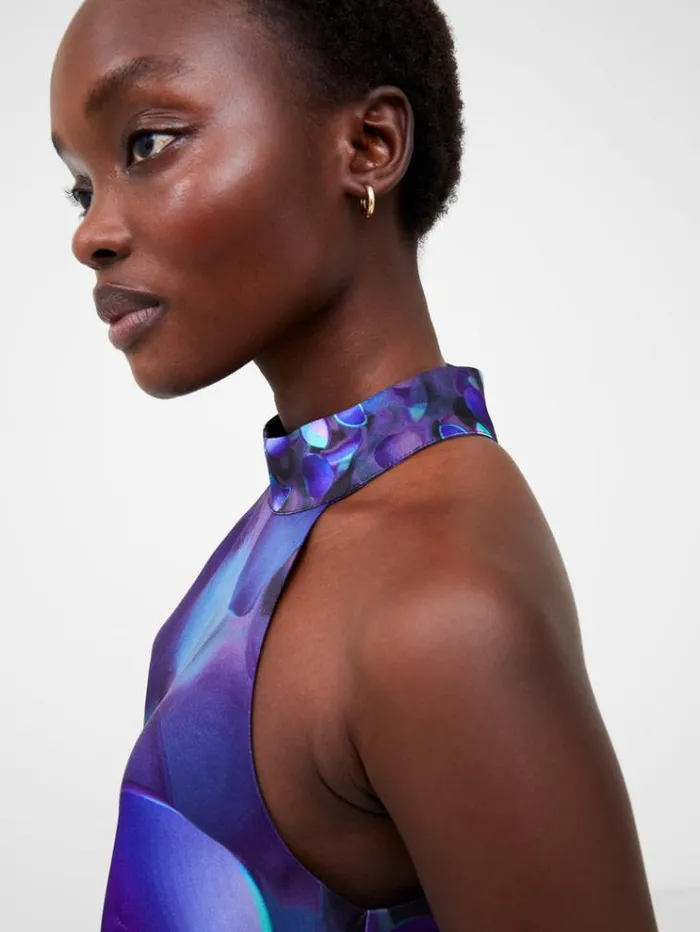 French Connection Dresses Eva Harlow Recycled Satin Swing Mini Dress Cobalt Violet Multi 8211 Woman