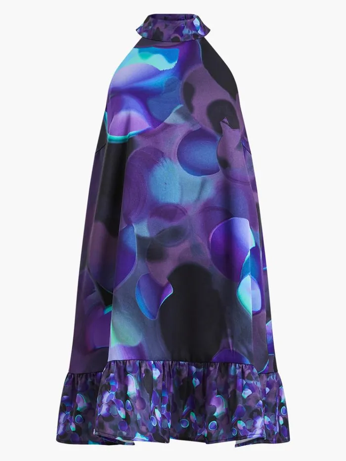 French Connection Dresses Eva Harlow Recycled Satin Swing Mini Dress Cobalt Violet Multi 8211 Woman