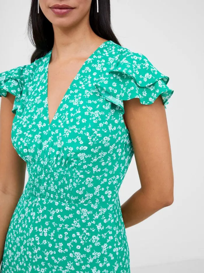French Connection Dresses Frill Tea Dress Palm Green Multi 8211 Woman