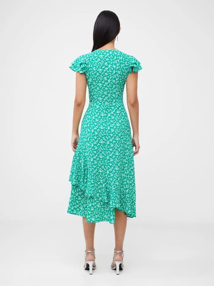 French Connection Dresses Frill Tea Dress Palm Green Multi 8211 Woman