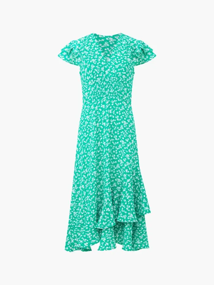 French Connection Dresses Frill Tea Dress Palm Green Multi 8211 Woman