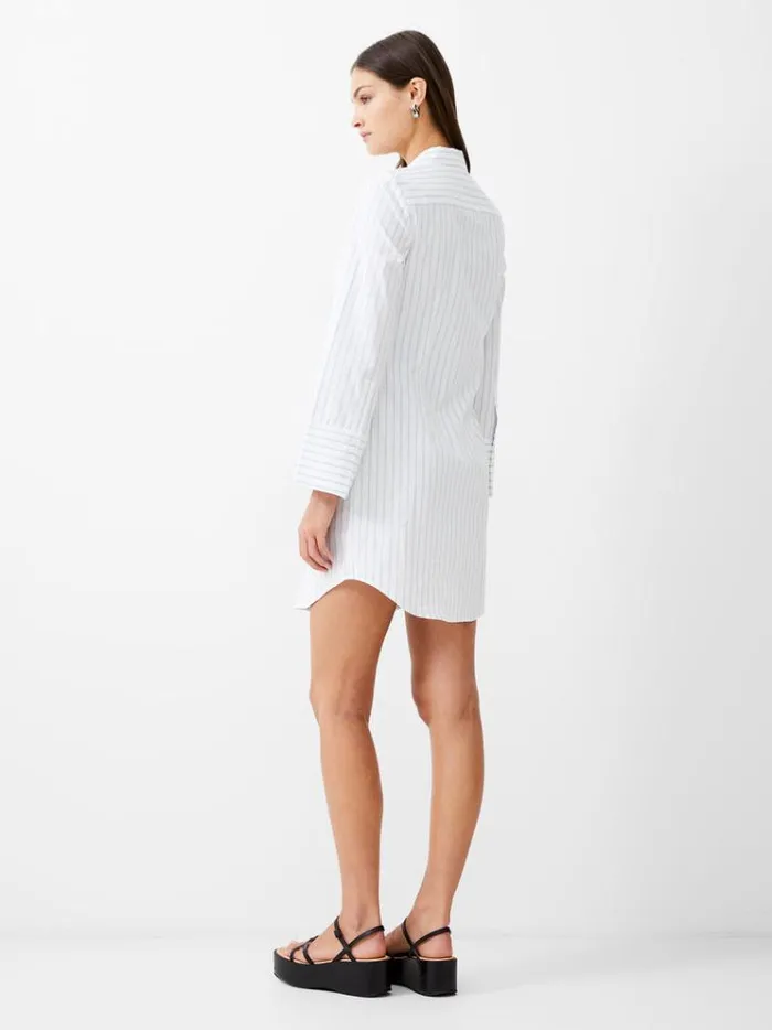 French Connection Dresses Isabelle Striped Poplin Shirt Dress Linen Whitecashmere 8211 Woman