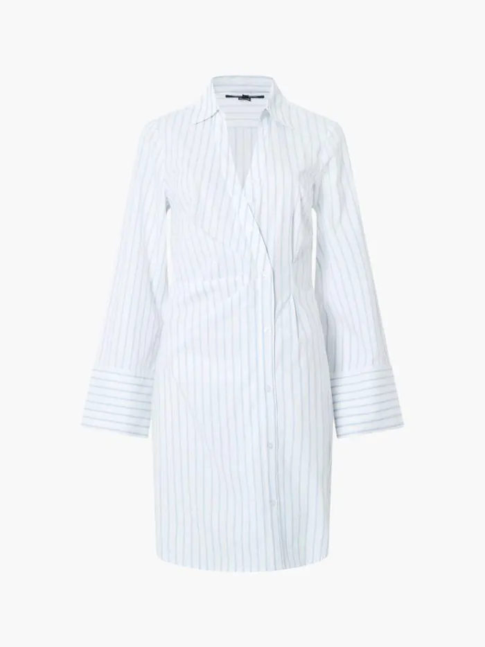 French Connection Dresses Isabelle Striped Poplin Shirt Dress Linen Whitecashmere 8211 Woman