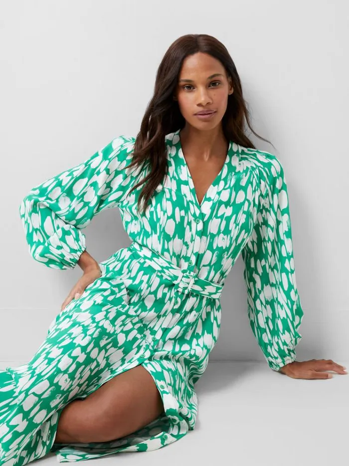 French Connection Dresses Islanna Crepe Belted Dress Jelly Beanwhite 8211 Woman