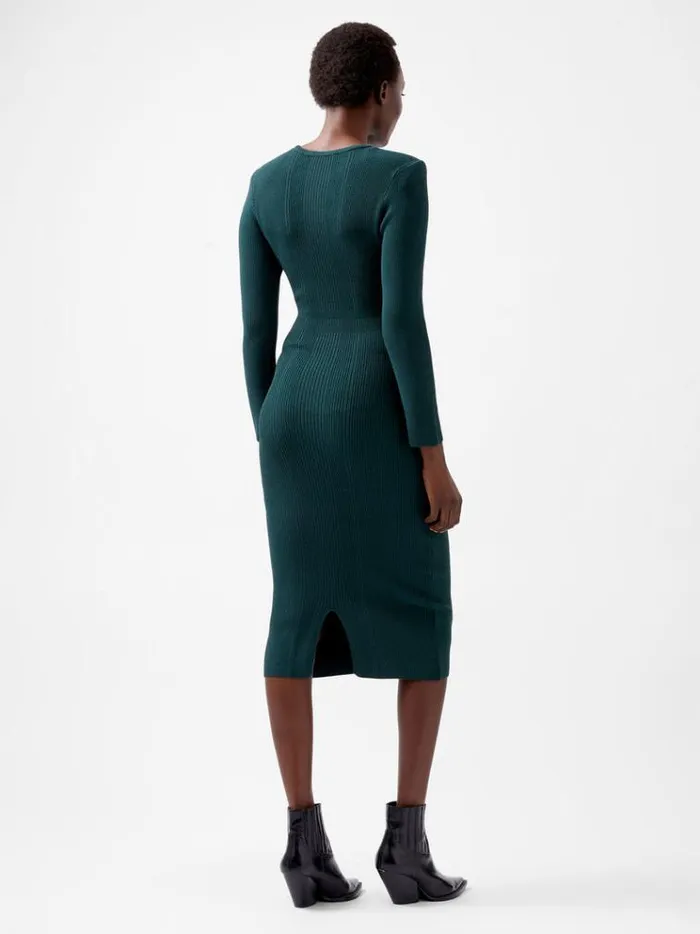 French Connection Dresses Kairi Rib Long Sleeve Midi Dress Forest 8211 Woman