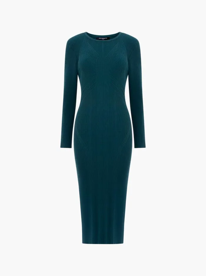 French Connection Dresses Kairi Rib Long Sleeve Midi Dress Forest 8211 Woman