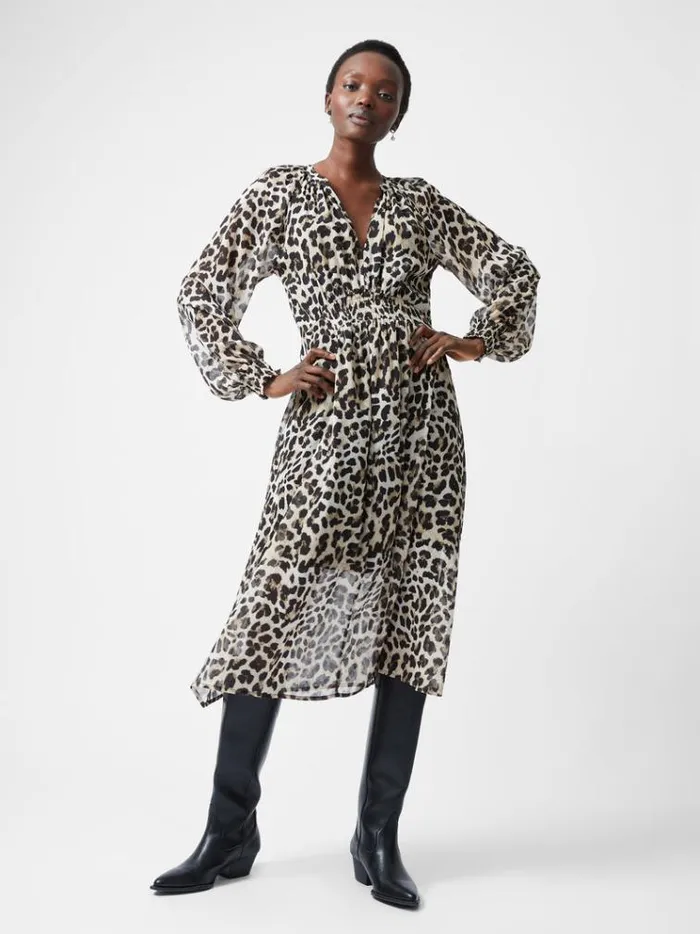 French Connection Dresses Leopard Print Georgette Long Sleeve Dress Leopard 8211 Woman French Connection Dresses Leopard Print Georgette Long Sleeve Dress Leopard 8211 Woman