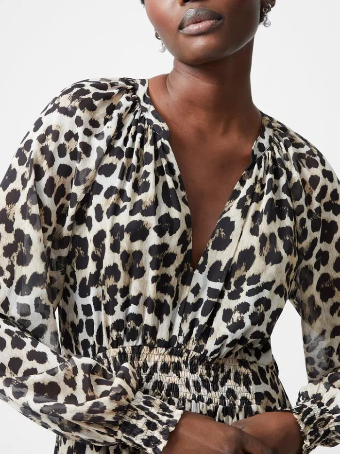 French Connection Dresses Leopard Print Georgette Long Sleeve Dress Leopard 8211 Woman