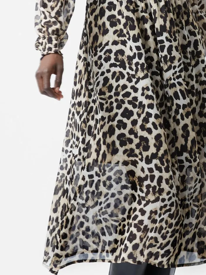 French Connection Dresses Leopard Print Georgette Long Sleeve Dress Leopard 8211 Woman
