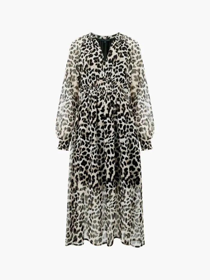 French Connection Dresses Leopard Print Georgette Long Sleeve Dress Leopard 8211 Woman