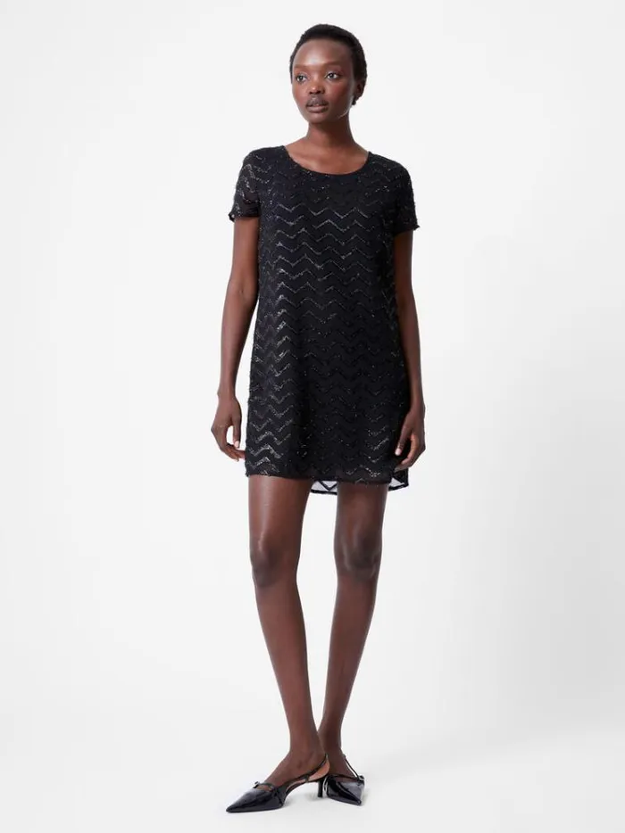 French Connection Dresses Lurex Georgette Mini Shift Dress Black 8211 Woman
