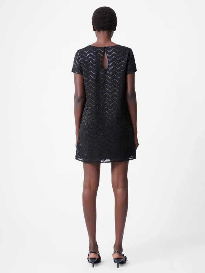 French Connection Dresses Lurex Georgette Mini Shift Dress Black 8211 Woman