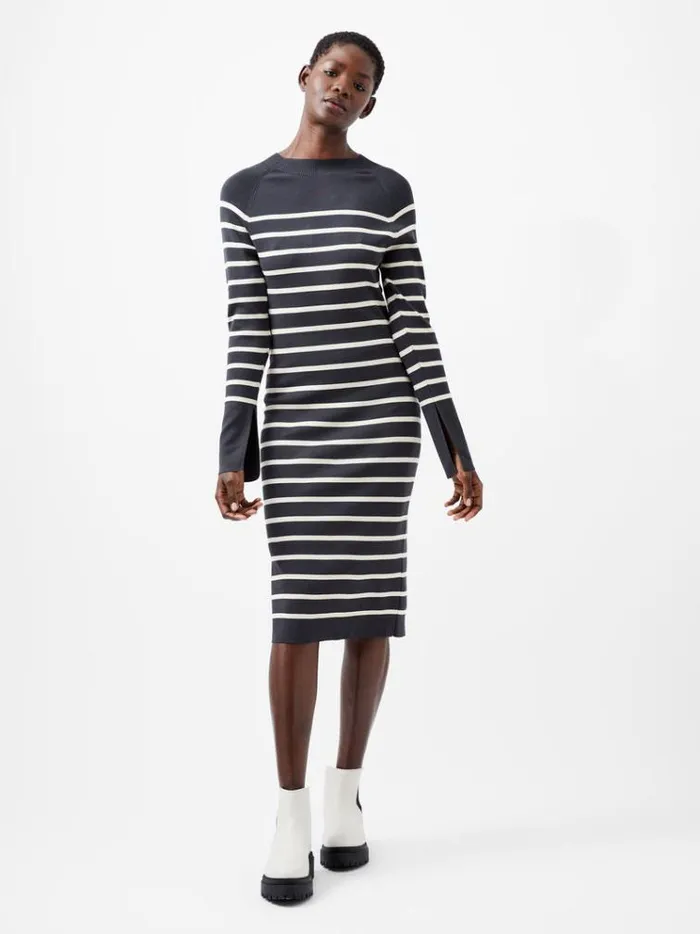 French Connection Dresses Milena Striped Knit Midi Dress Moonlesscream 8211 Woman French Connection Dresses Milena Striped Knit Midi Dress Moonlesscream 8211 Woman