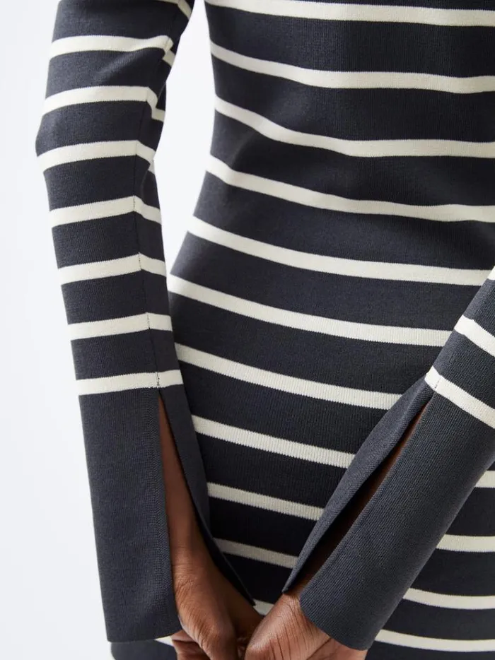 French Connection Dresses Milena Striped Knit Midi Dress Moonlesscream 8211 Woman