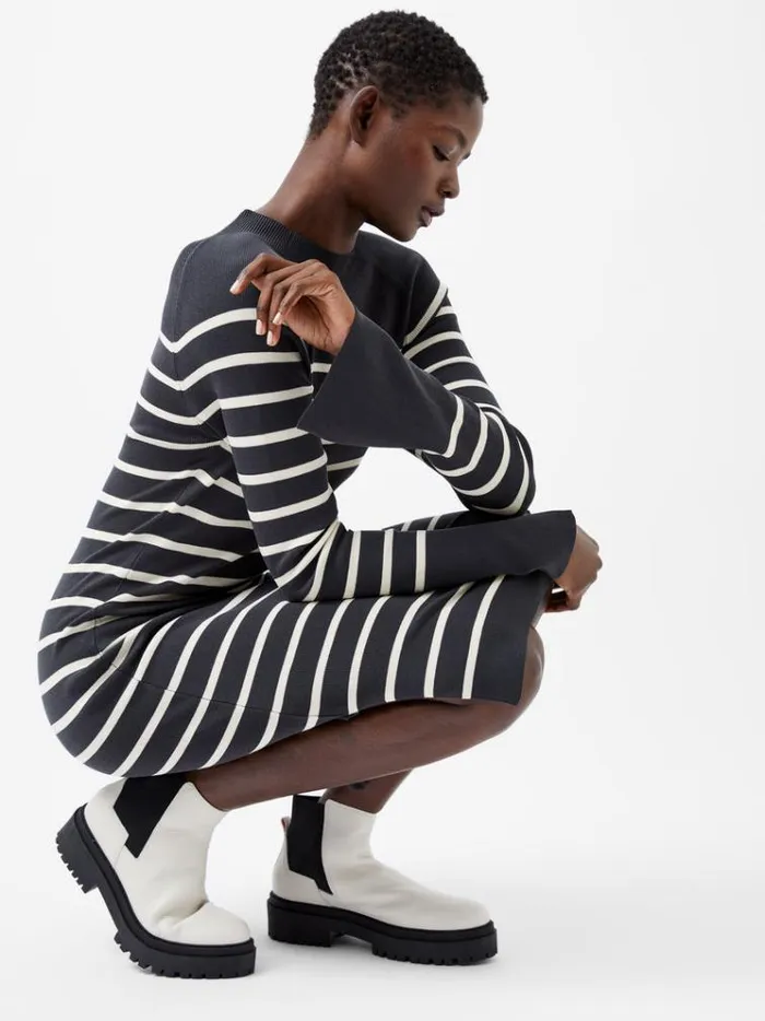 French Connection Dresses Milena Striped Knit Midi Dress Moonlesscream 8211 Woman