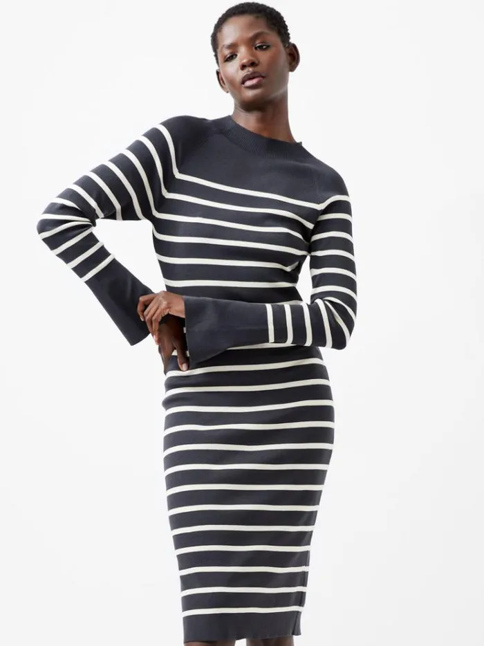 French Connection Dresses Milena Striped Knit Midi Dress Moonlesscream 8211 Woman