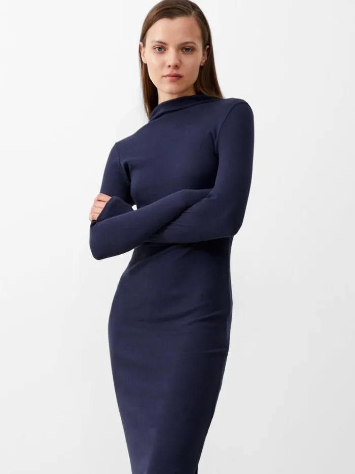 French Connection Dresses Rassia Long Sleeve Mock Dress Midi Dress Marine 8211 Woman
