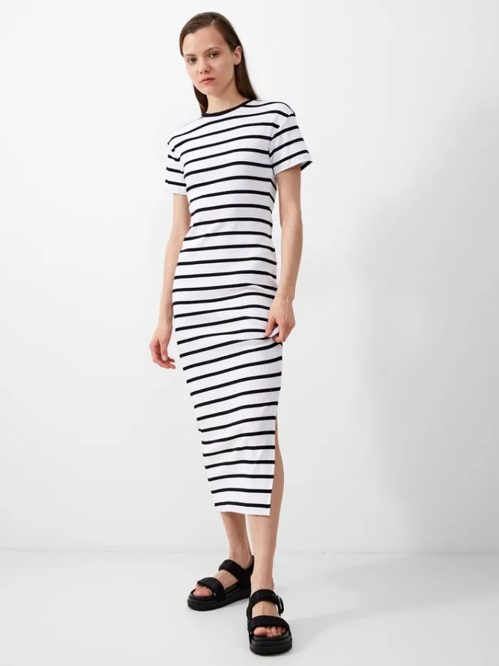 French Connection Dresses Rassia Stripe Midi Dress Blackwhite 8211 Woman