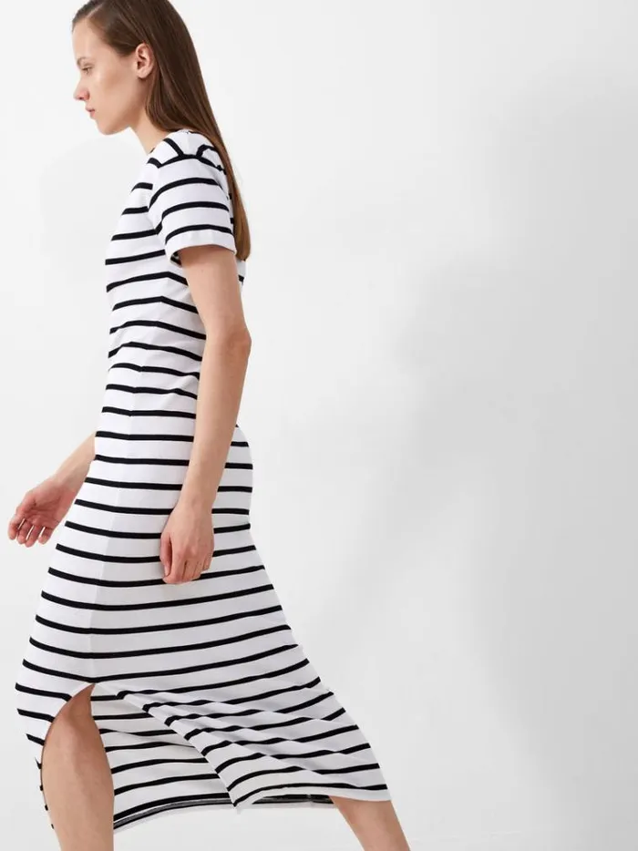 French Connection Dresses Rassia Stripe Midi Dress Blackwhite 8211 Woman