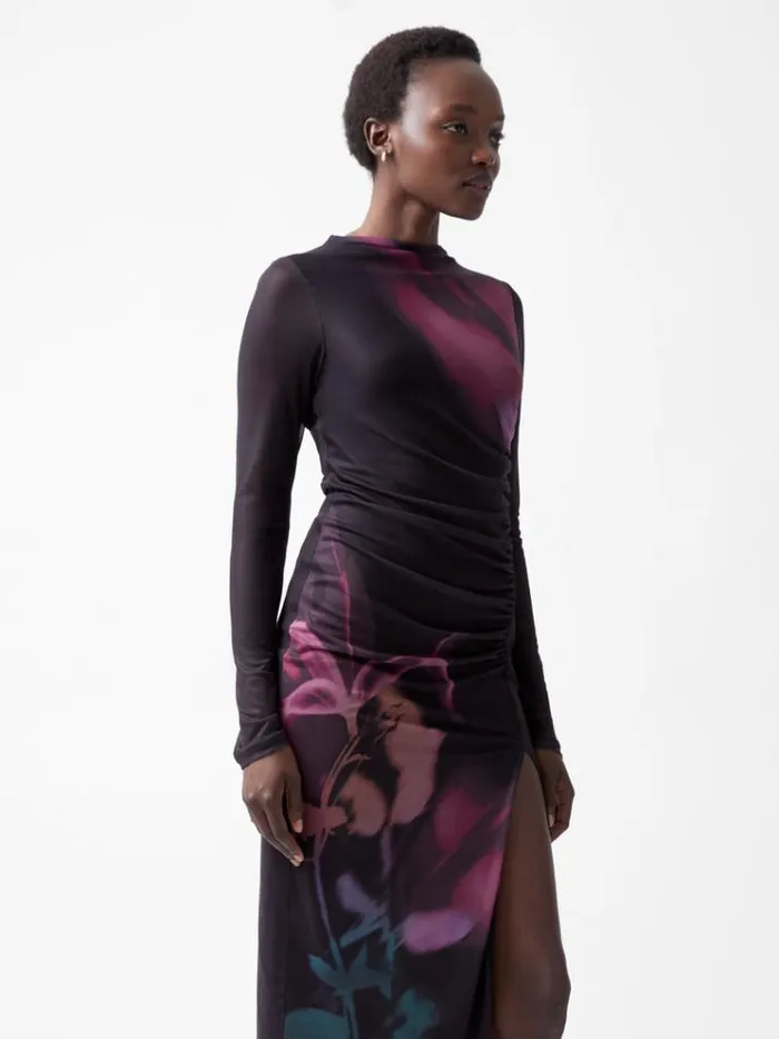 French Connection Dresses Smokey Placement Floral Dress Blackout Multi 8211 Woman