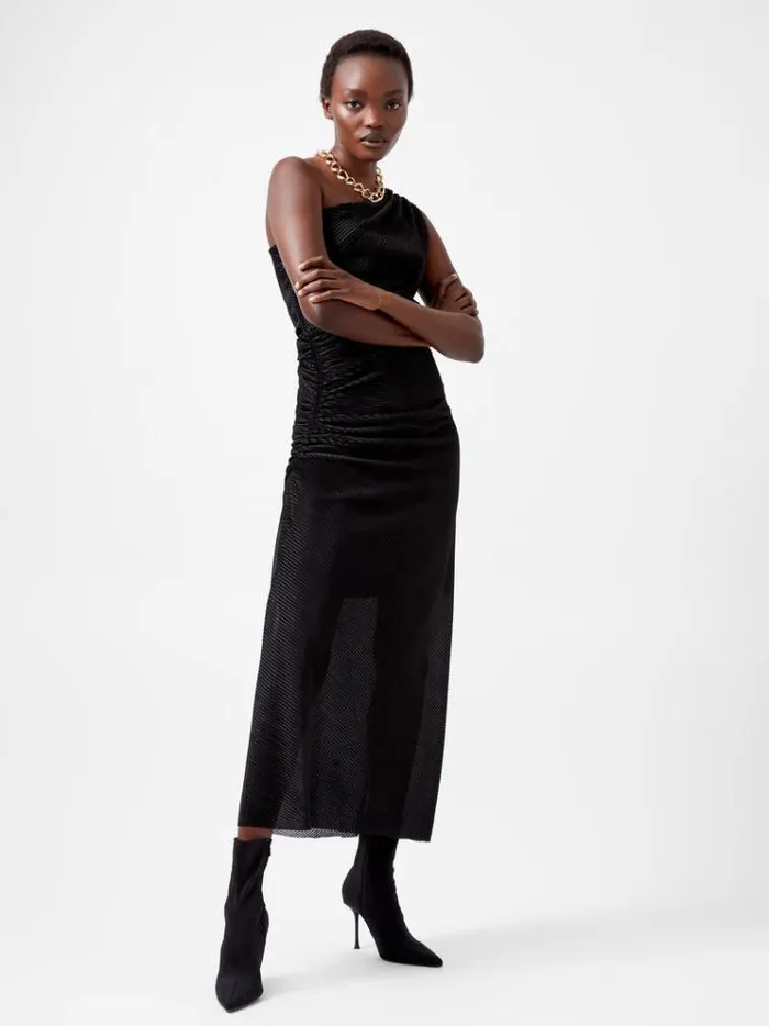 French Connection Dresses Talitha Plisse One Shoulder Maxi Dress Blackout 8211 Woman